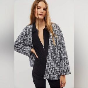 New Free People Lulu Jacquard Jacket Geometric Front Tie Drop Shoulders Size XS